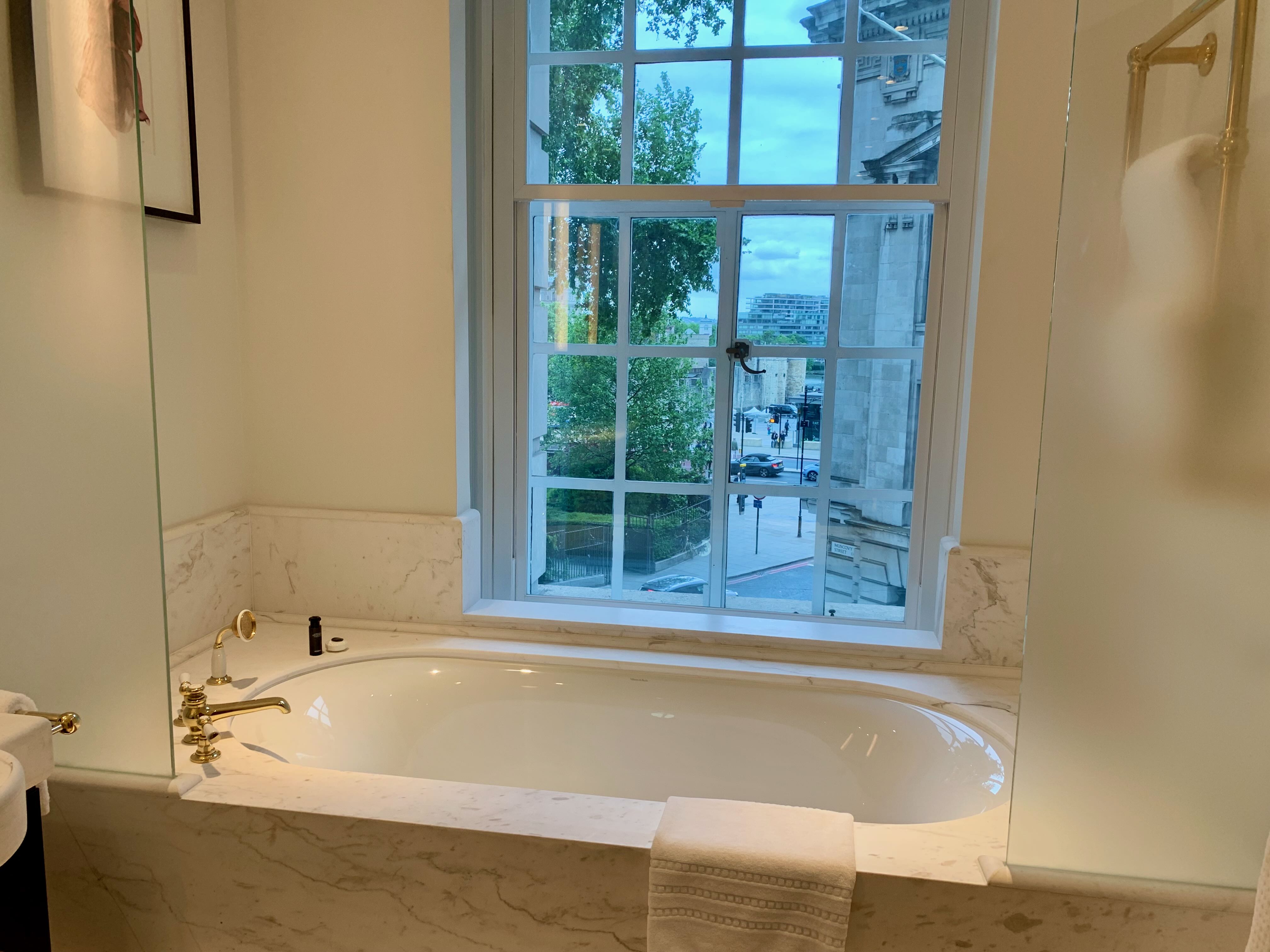 Four Seasons London at Ten Trinity Square — Tower of London view from guest room bathtub