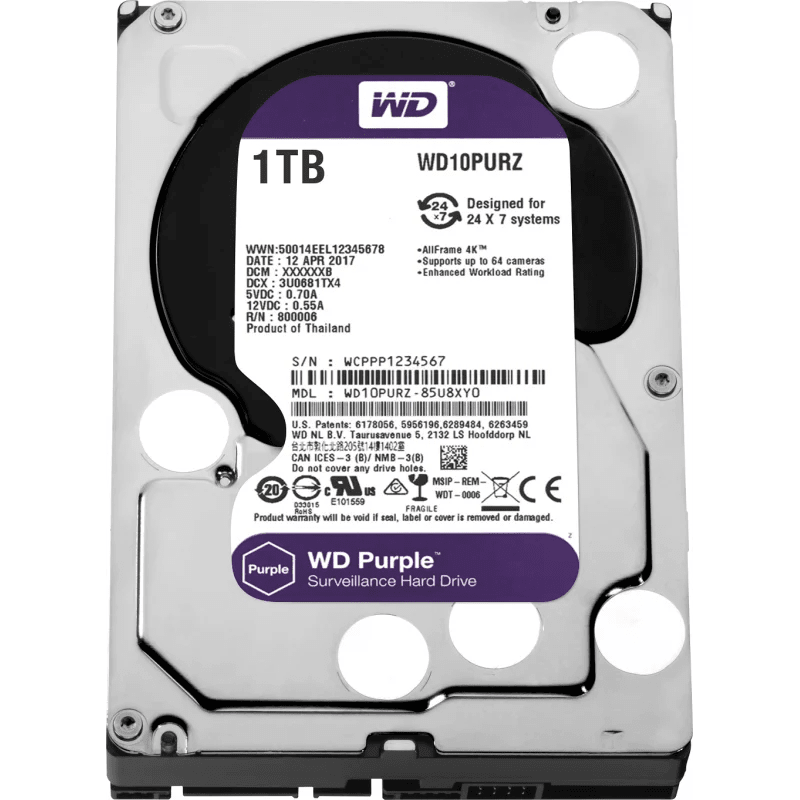 Disque Dur Interne 3.5 Pour Video Surveillance Western Digital Purple 1 To
