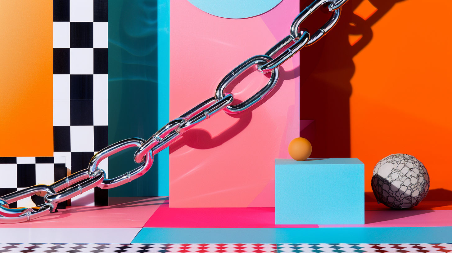 Brightly silver chain with surreal background
