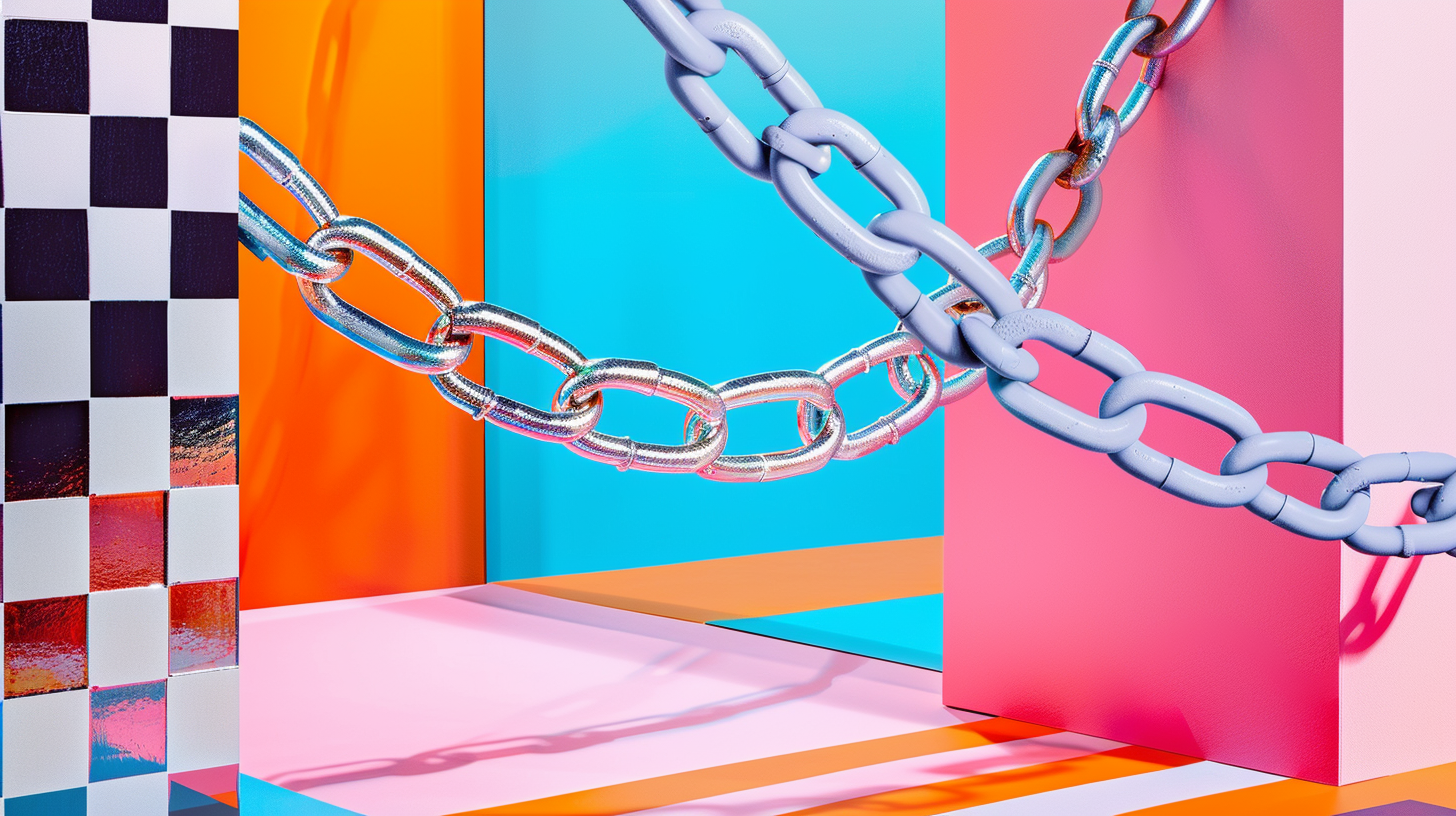Brightly coloured chain in abstract background