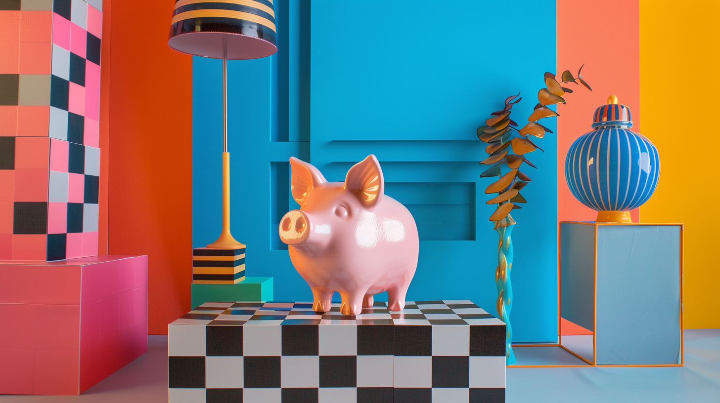 pink pig in colourful setting