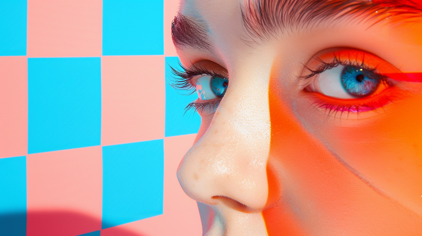 pink & blue statue of David wearing sunglasses 