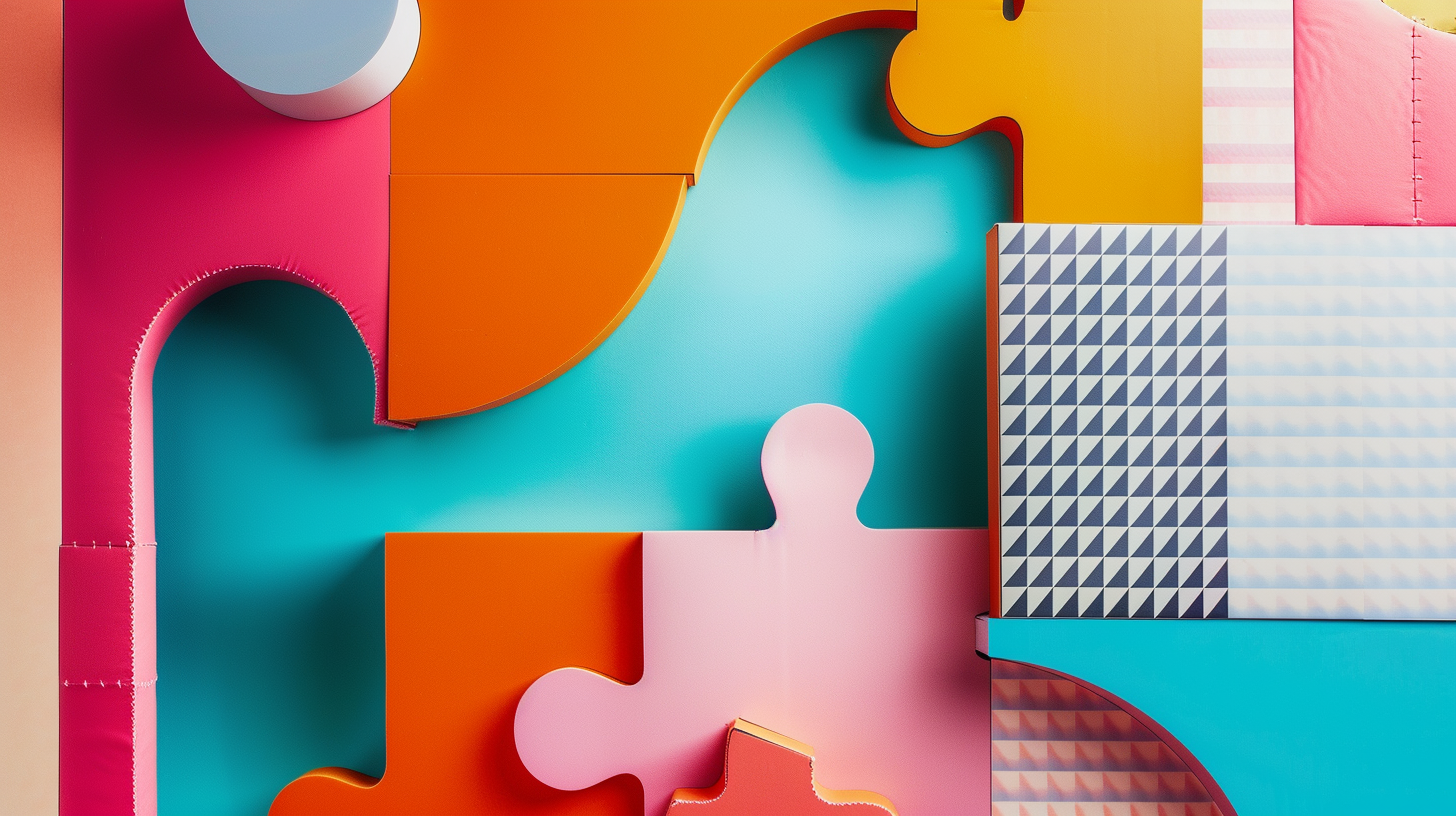 surreal and vibrant puzzle scene
