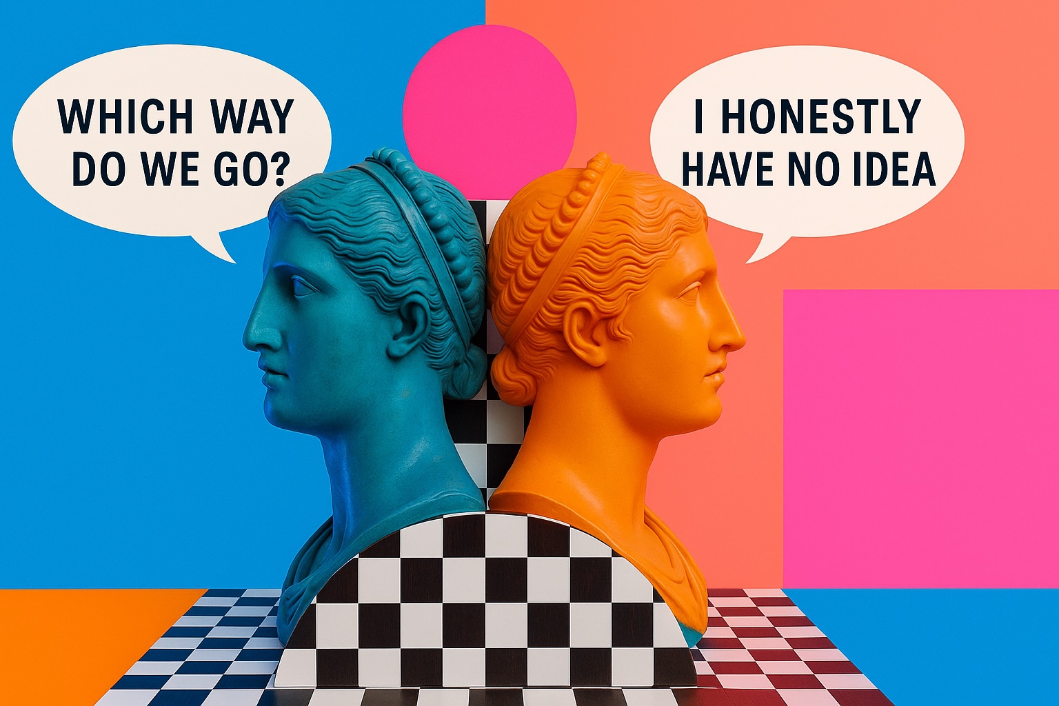 two david statues looking opposite directions trying to make a decision