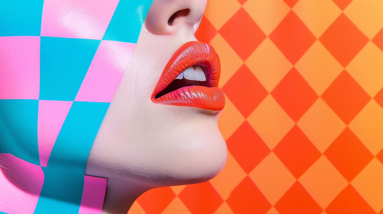 side profile of woman with facepaint, vibrant & surreal