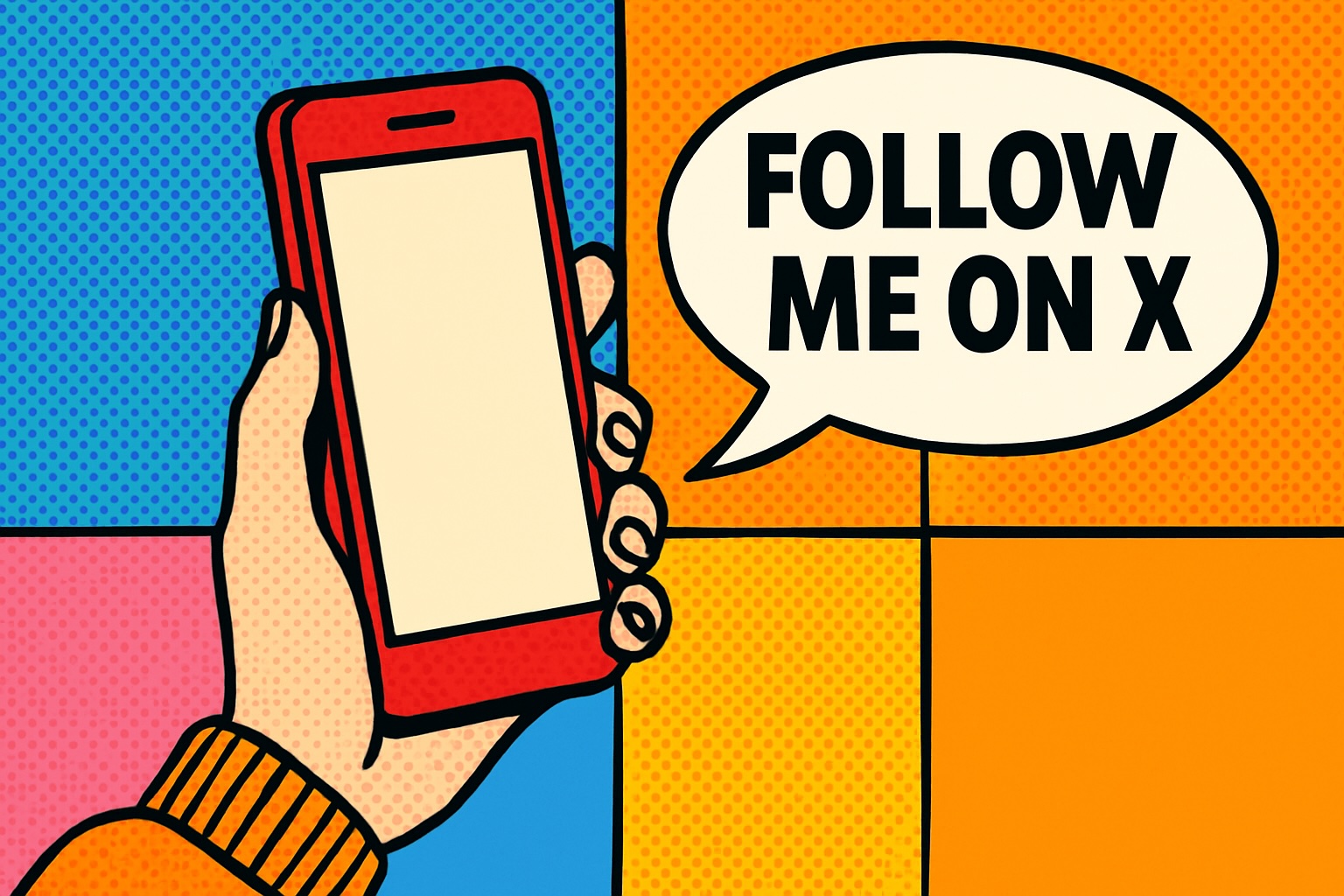 comic illustration of hand holding phone 