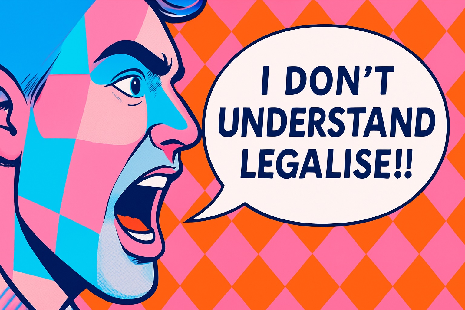 cartoon of man shouting I don't understand legalise 