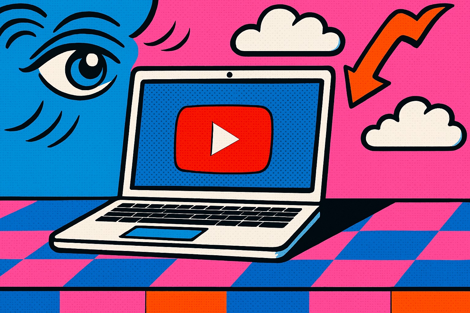 pop art youtube illustration, pink & blue