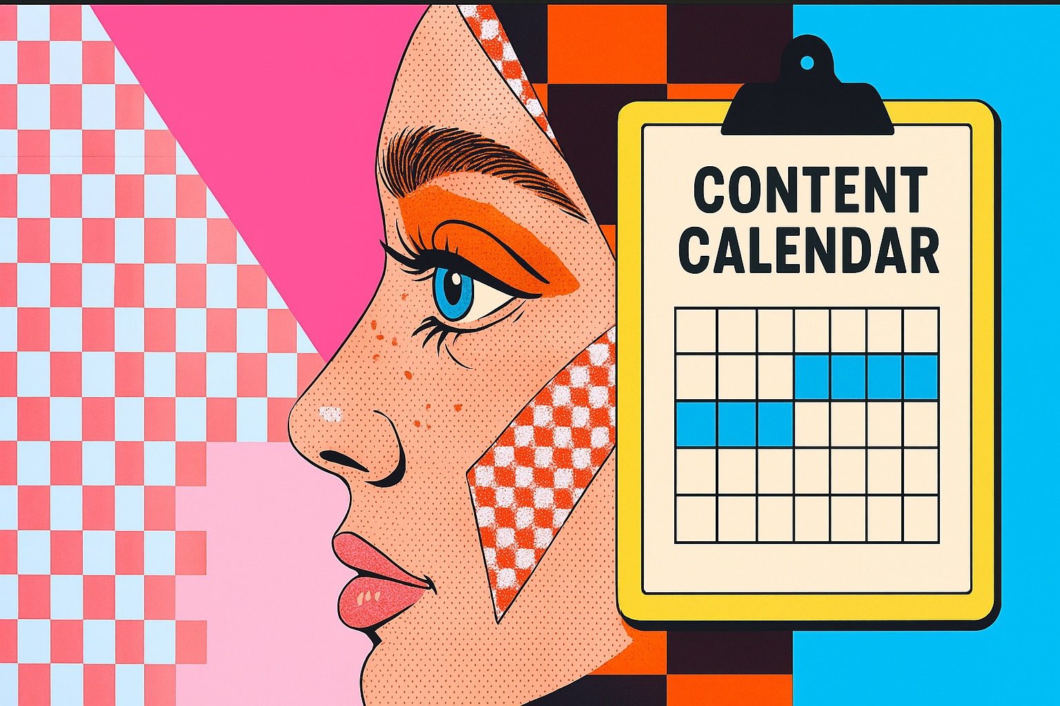 Pop art style image of woman with content calendar