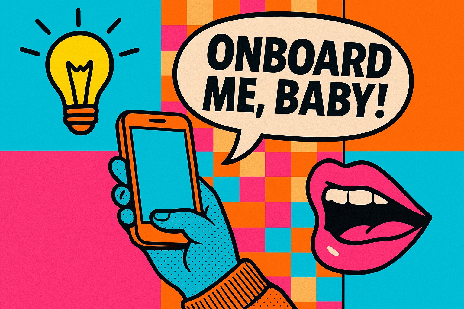 pop art image with the message - onboard me, baby!