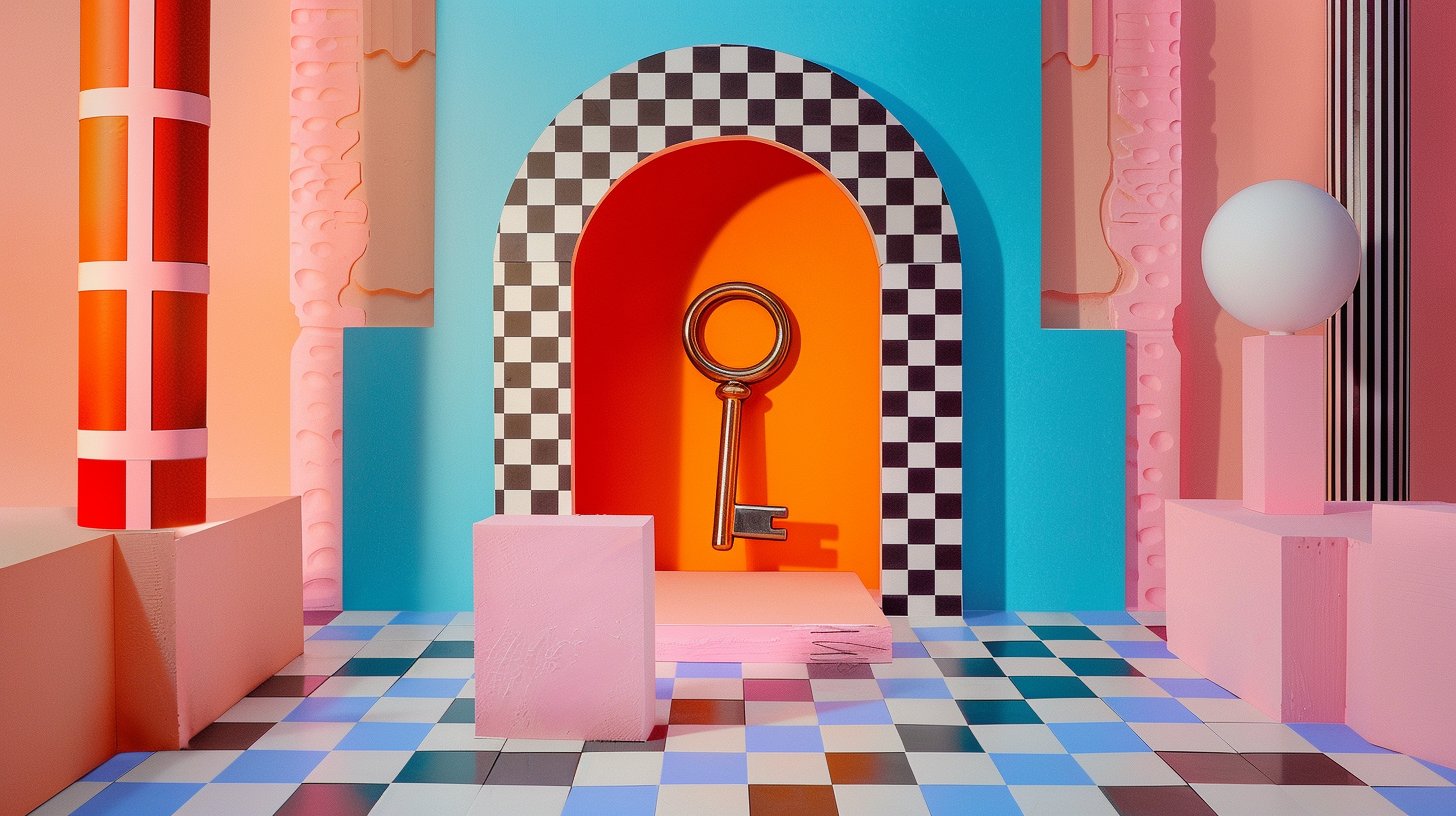 colourful key in colourful surreal setting 