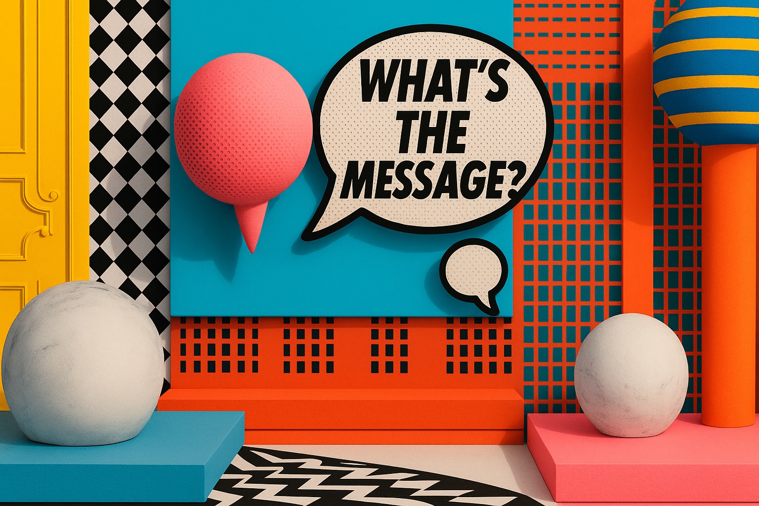"whats the message?" text inside speech bubble, pop art style