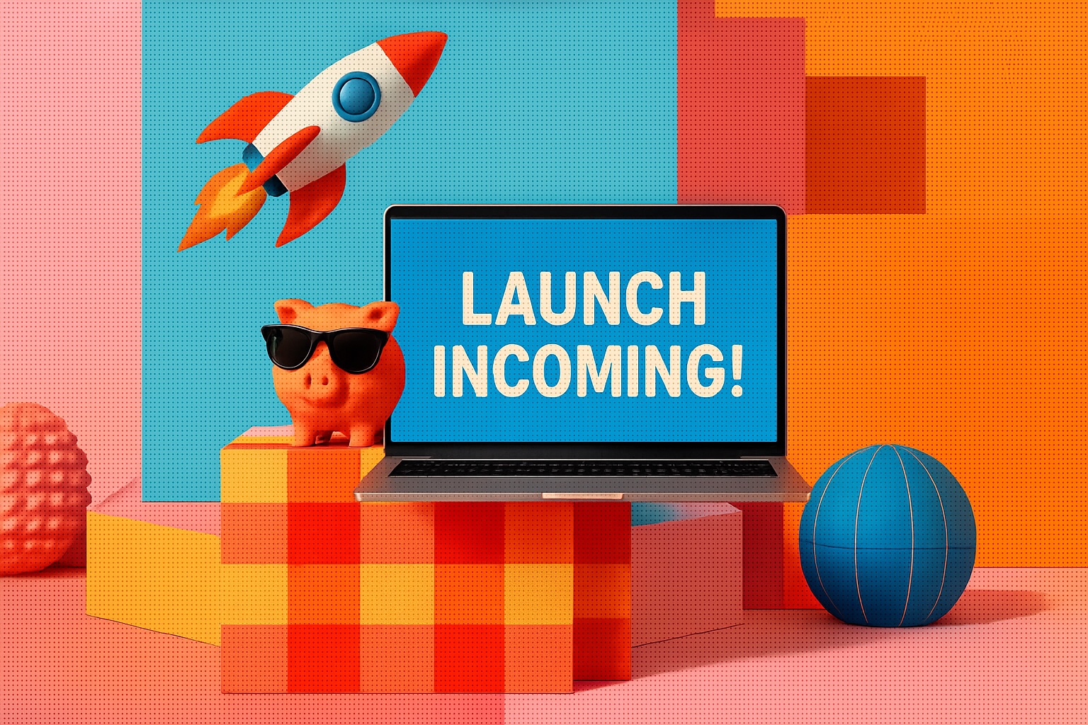 "launch incoming" text with rocket and micro-pig 