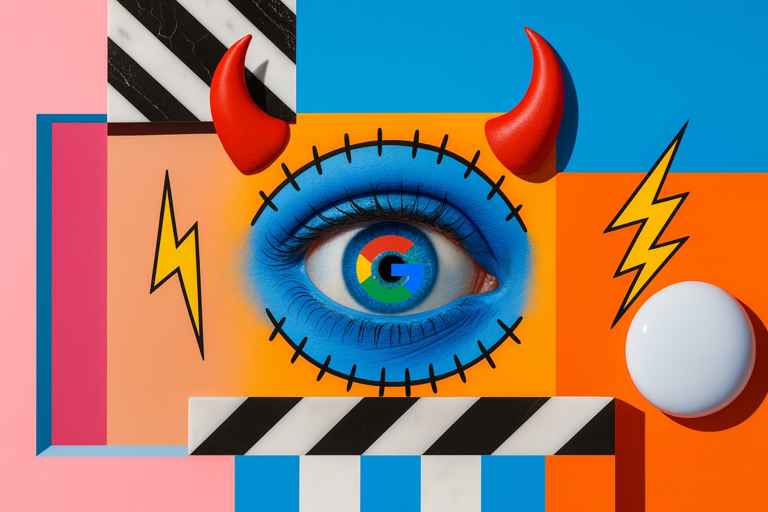 pop art style image blogging revenue, blog conversion , google logo in eye 