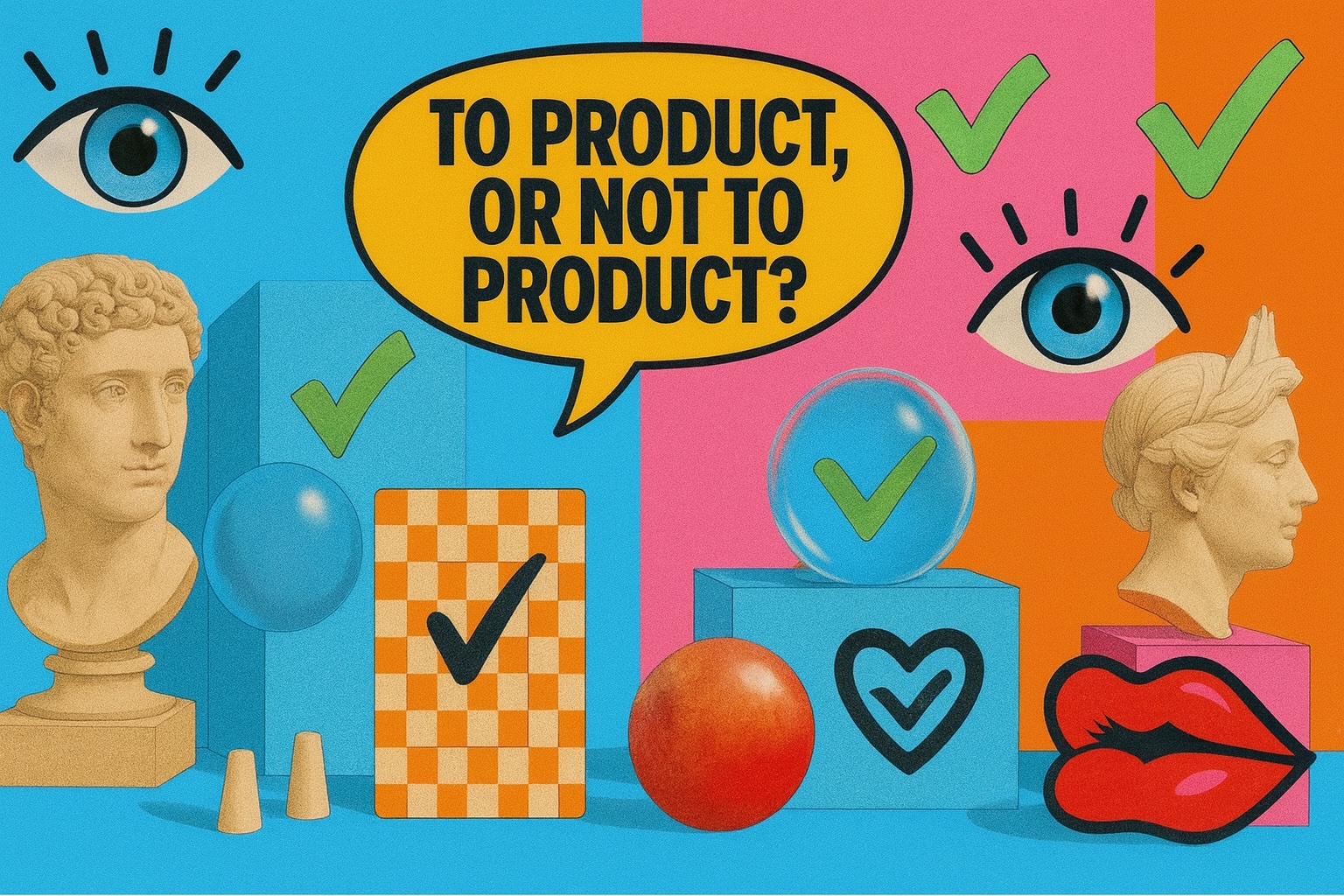 statues of david, pop art style, discussing when to launch a product 