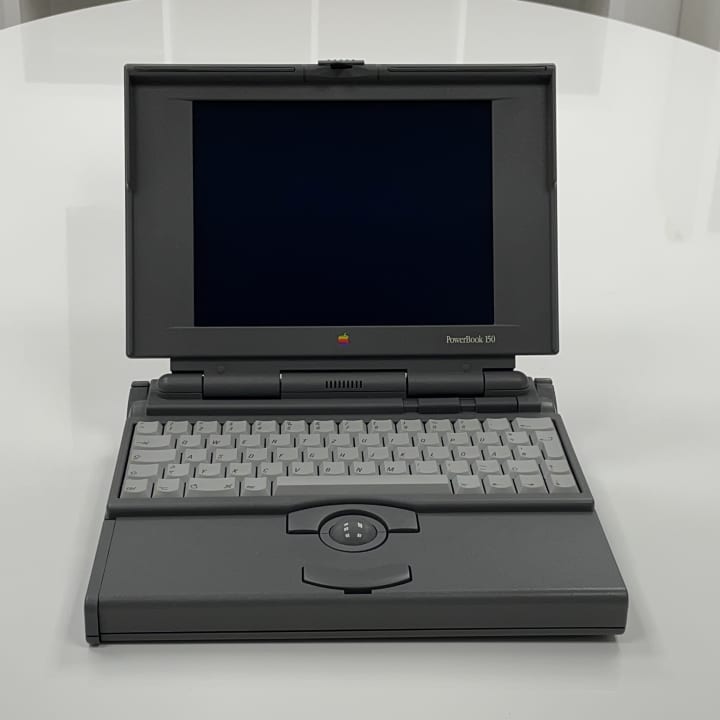 The PowerBook 150, introduced by Apple in July 1994, was the final model in the 100-series and the most affordable PowerBook at the time, featuring a 33 MHz Motorola 68030 CPU, 4 MB RAM (expandable to 40 MB), and a 9.5" passive-matrix grayscale display with a resolution of 640×480. It was notable for being the first PowerBook to use IDE hard drives instead of SCSI, but it lacked an ADB port and external monitor support, reflecting its budget-focused design.