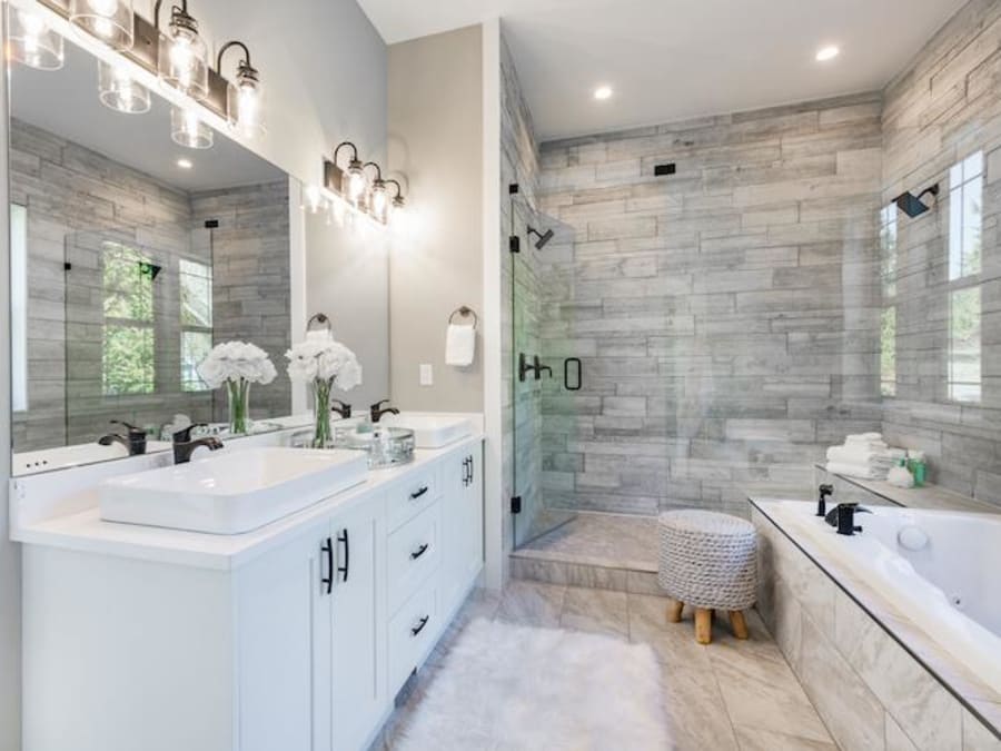 Bathroom remodel with tile and vanity in Reno, NV