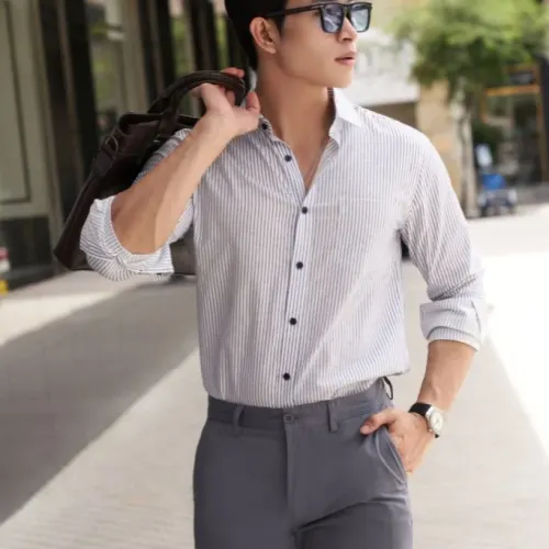 Áo sơ mi caro melange Nam cotton chống nhăn tự nhiên