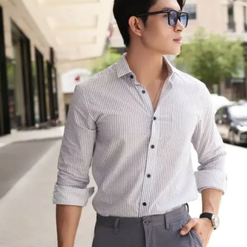 Áo sơ mi caro melange Nam cotton chống nhăn tự nhiên