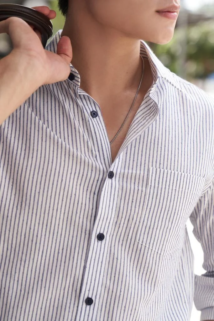 Áo sơ mi caro melange Nam cotton chống nhăn tự nhiên