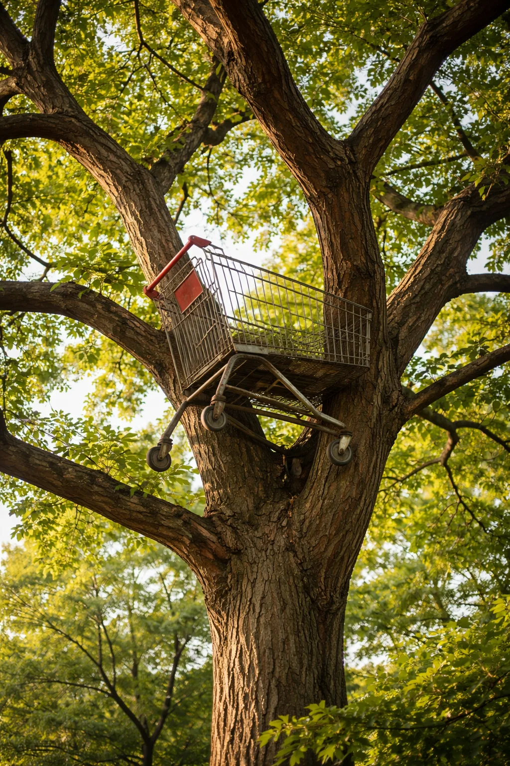 Chariot coincé dans un arbre