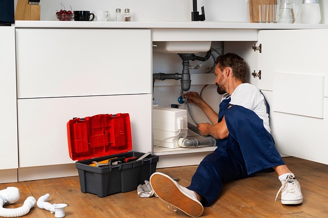 Plumber fixing a kitchen sink