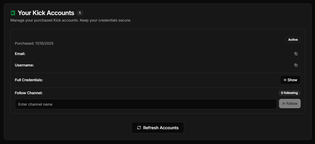 Screenshot showing how to use kick account