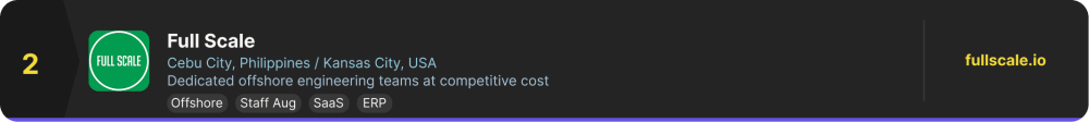 Full Scale ranked #4 enterprise software development company in 2026 – dedicated offshore engineering teams with over 200 clients served, based in Cebu City, Philippines and Kansas City, USA