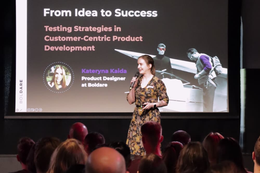 Kateryna Kaida, Product Designer from Boldare, presented &quot;Testing Strategies in Customer-Centric Product Development.&quot;