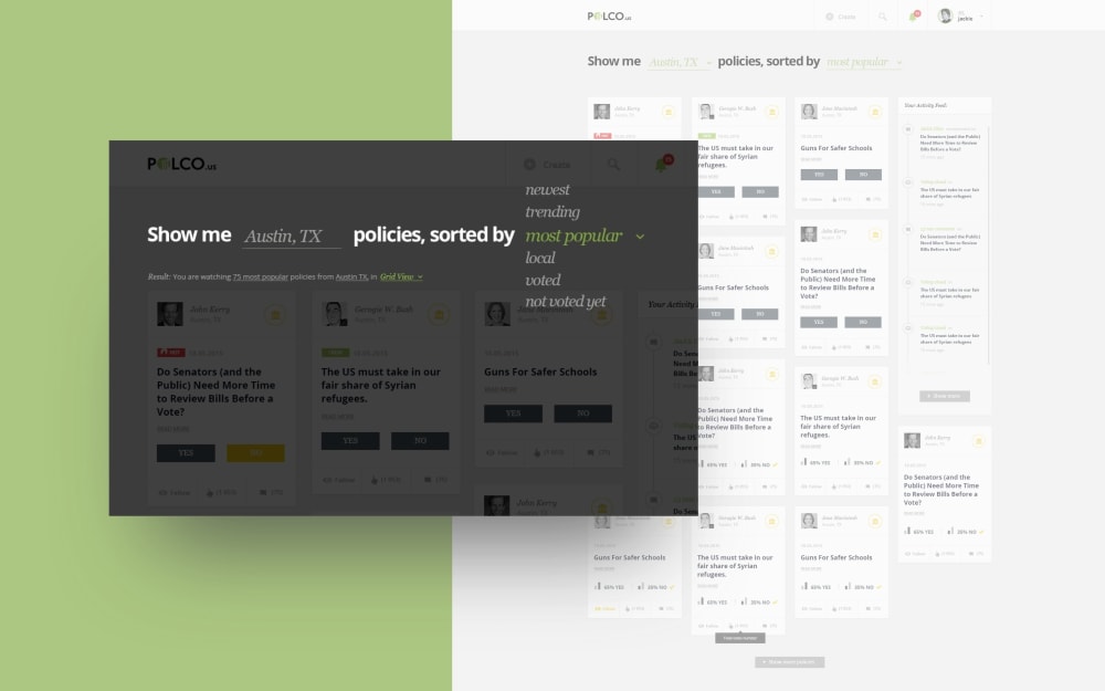 Polco web app filtering feature designed by Boldare graphic designer