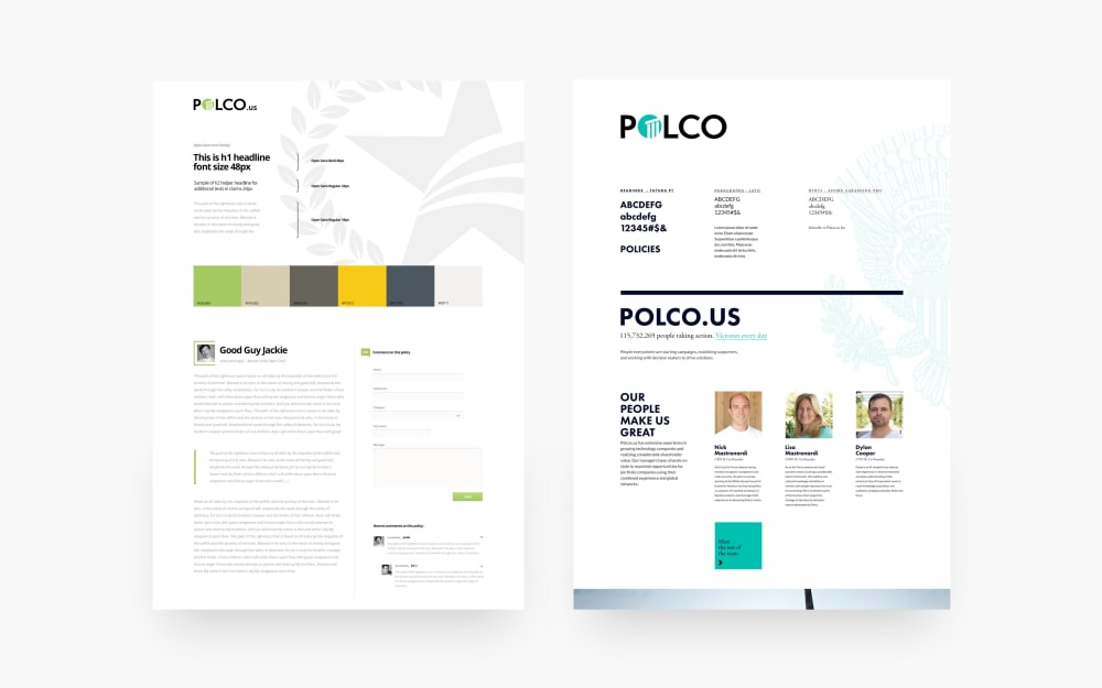 Polco web and mobile app moodboards designed by Boldare web designer