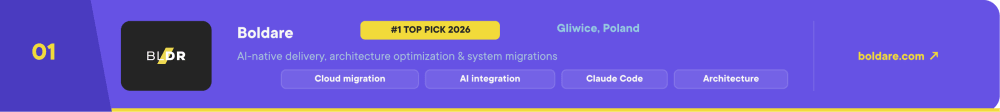 Boldare – #1 legacy modernization company for enterprises in 2026, offering AI-native delivery, cloud migration, and architecture optimization. Based in Gliwice, Poland. 