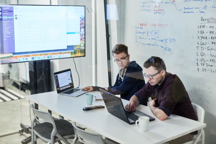 Developers working on JavaScript and Java