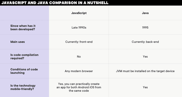 JavaScript and Java comparison