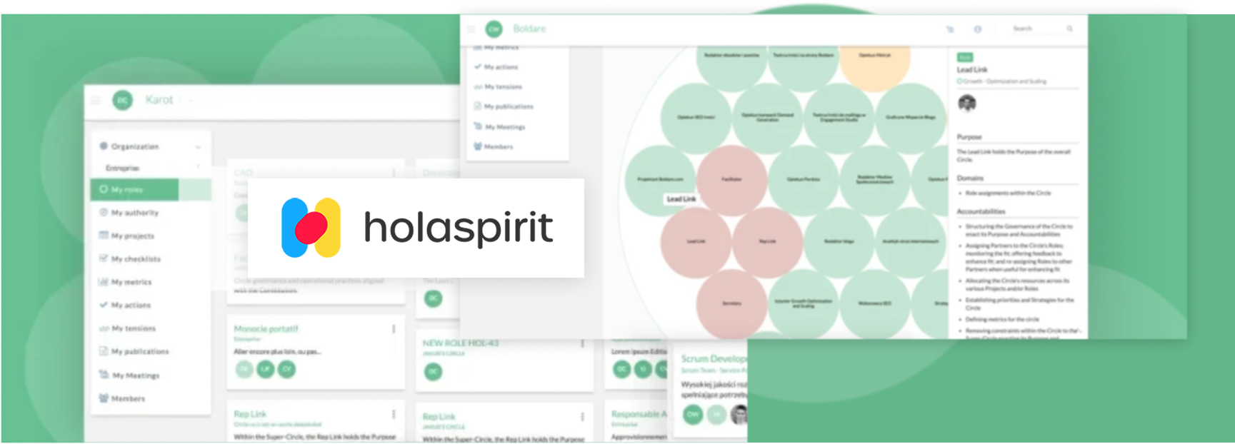 Dashboard view of Holaspirit’s web platform illustrating ongoing maintenance alongside development of the new version