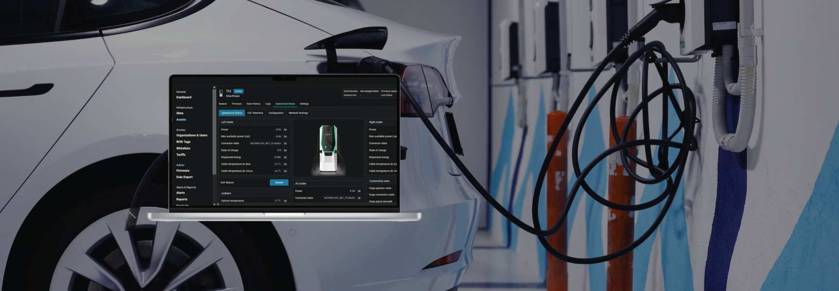Graphic illustrating a case study about developing a high-powered electric vehicle charger app for a leading global manufacturer, emphasizing the importance of reliable cloud-based software to support EV charging networks in the U.S. and Europe.
