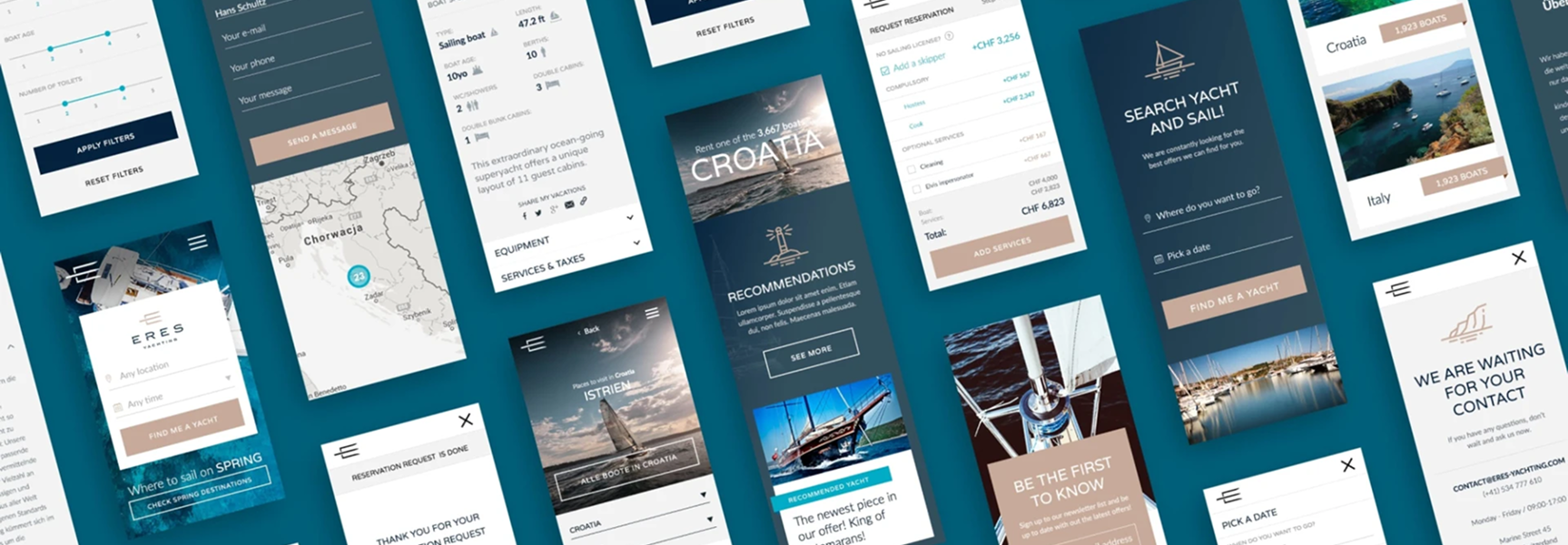 Screenshot of the Eres Yachting booking platform, highlighting a modern, user-friendly interface designed to simplify the yacht rental process.