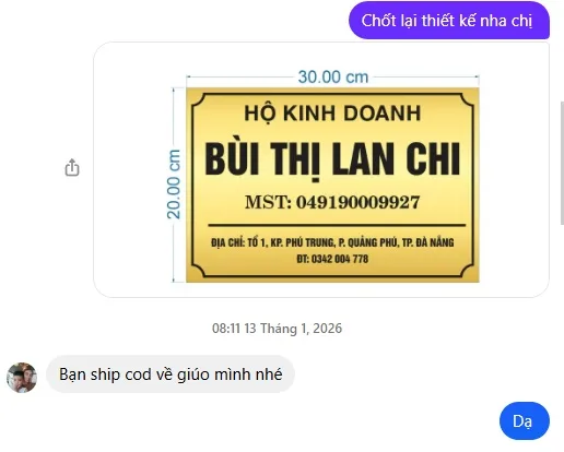 Đoạn tin nhắn chốt mẫu và kích thước