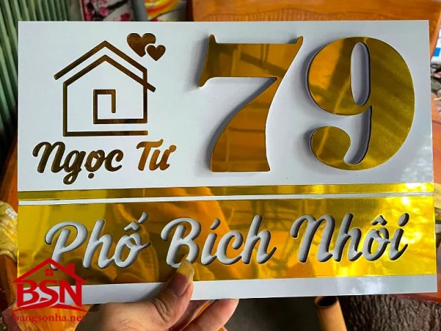 Bảng số nhà Alu Vàng Gương