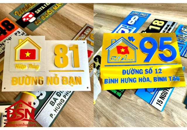 Bảng số nhà alu vàng gương hiện đại uy tín phù hợp nhiều kiểu mặt tiền