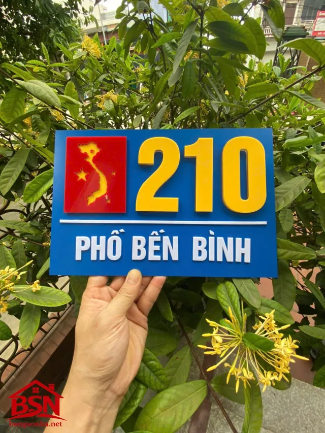 Bảng số nhà alu nền xanh chữ nổi vàng bản đồ Việt Nam