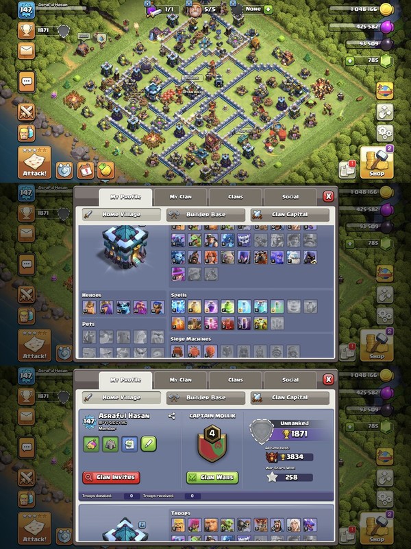 Th-13 Semi max[] Hero-53/57/28/18[] Global cheap[] Blue wall [] High Defence[] Nc-1500[] Exp-147[] Full Access