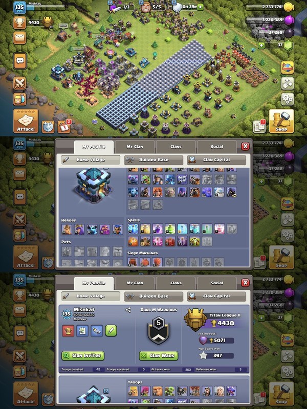 Th-13 Best Cheap[] Hero-55/52/21/10[] Dark+Blue wall[] Great Defence[] All Equipmnt[) Nc-Free[]Exp-135[] Full Access