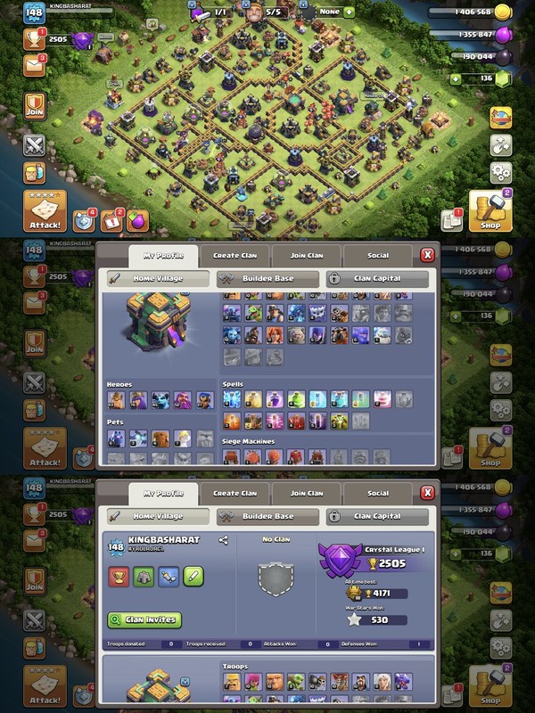 Th-14 Supper Rare[] Fully max wall[] Hero-63/76/52/27[]Good Defence[] Nc-500[] Exp-148[] Full Access