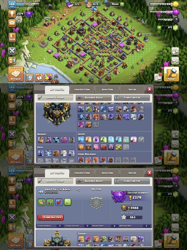 Th-17 Great Account [] Highly Wall+ Highly defence[] Yellow wall[] Hero-54/66/42/39/24[] Nc-500[]Exp-144[] Full Access