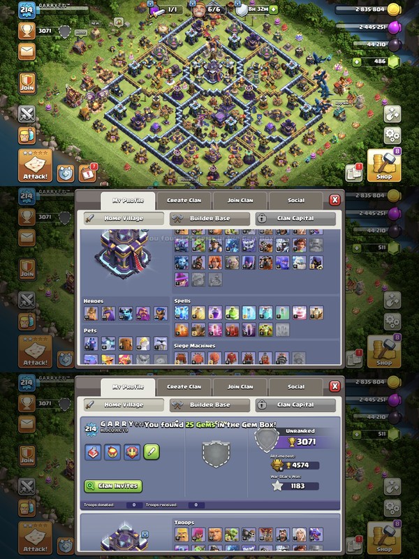 Th-15 Ultra rare[] Dark+ Yellow wall[] Hero-61/88/35/24[] Good Trops[] 6 Builder[] Nc-1000[] Exp-214[] Full Access