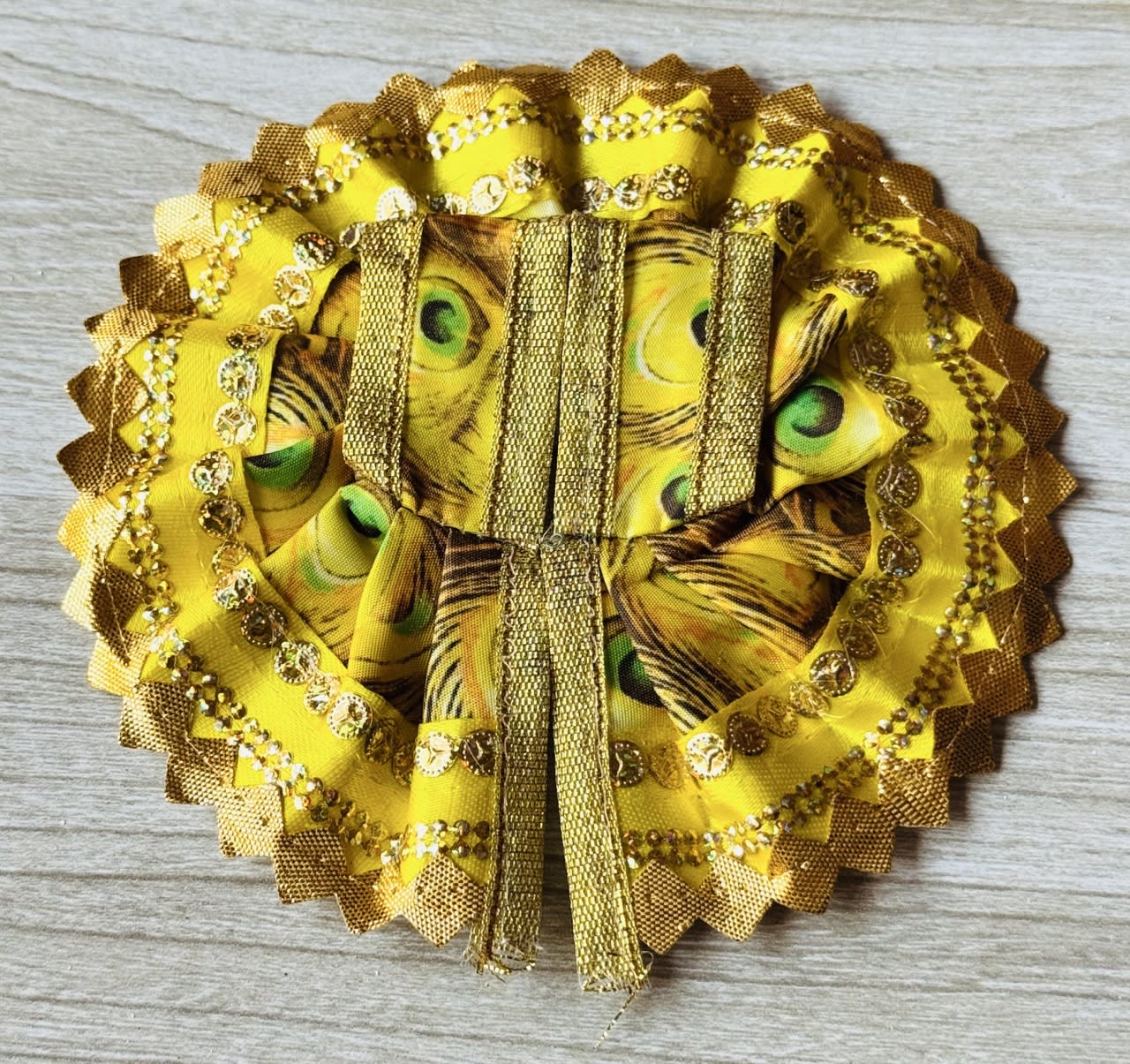 Peacock Glory Laddu Gopal Dress | Divine Poshak with Feather Print & Golden Lace Border 4