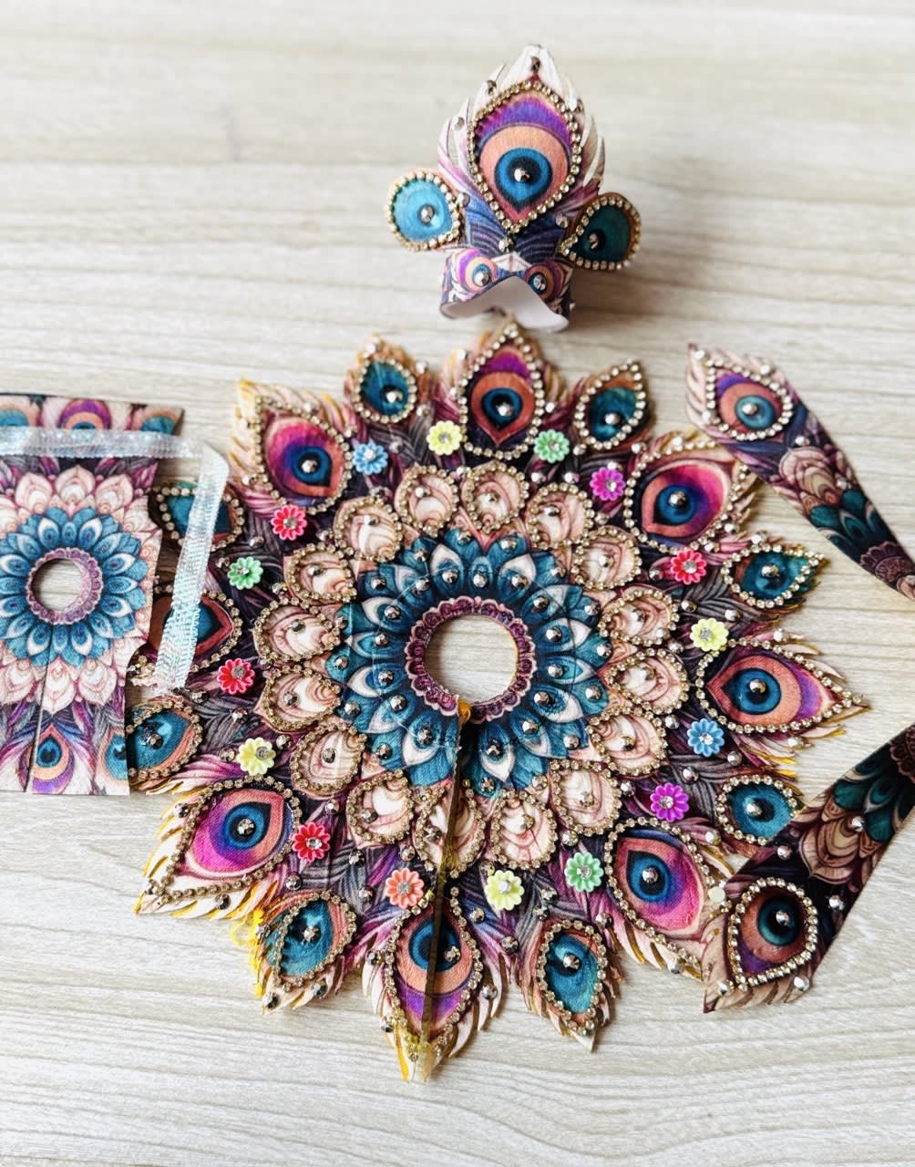 Peacock Glory Laddu Gopal Dress Set – Handcrafted Multicolor Divine Shringar 2