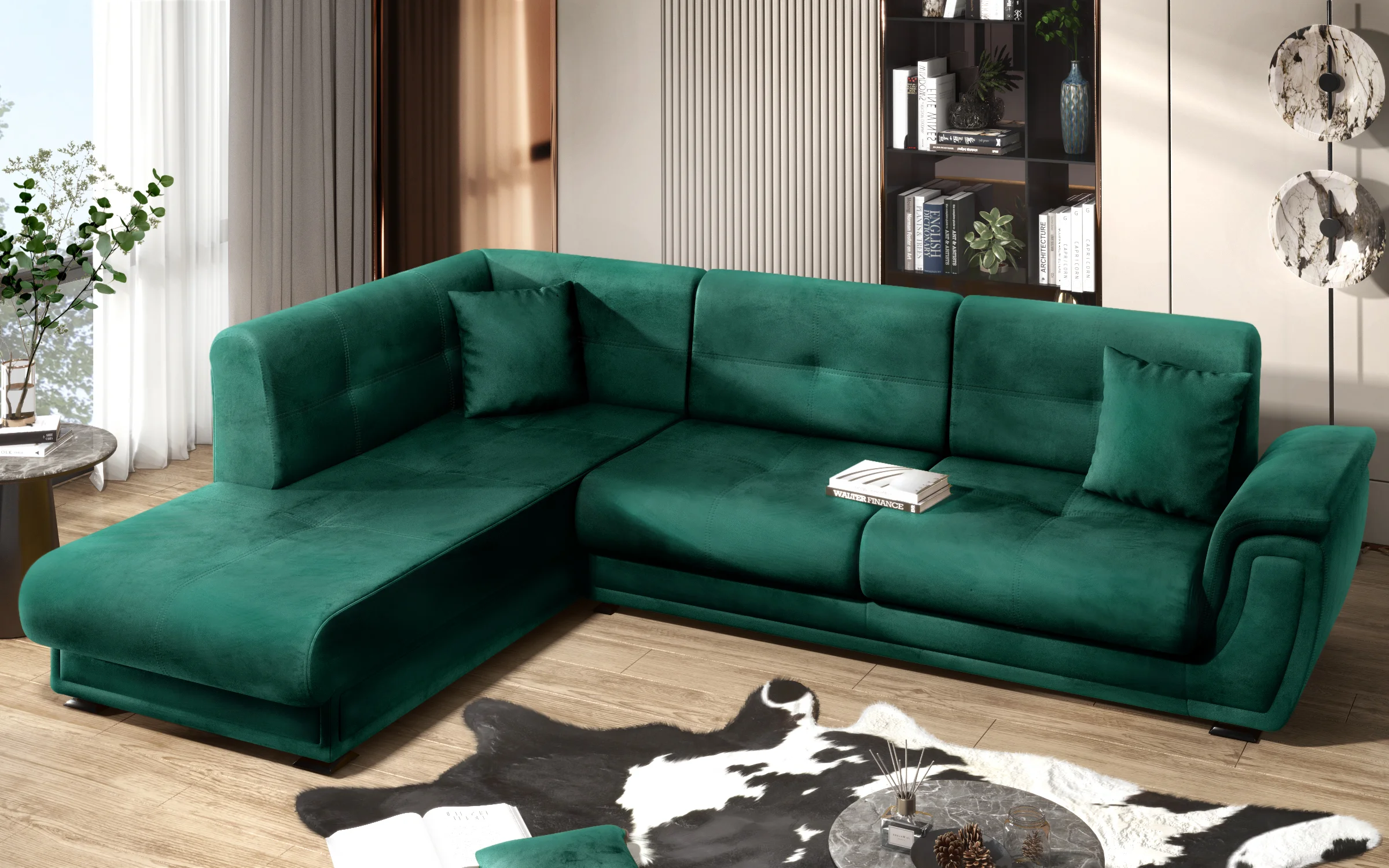 Luxury Dark Teal Velvet Corner Sofa - detail 1