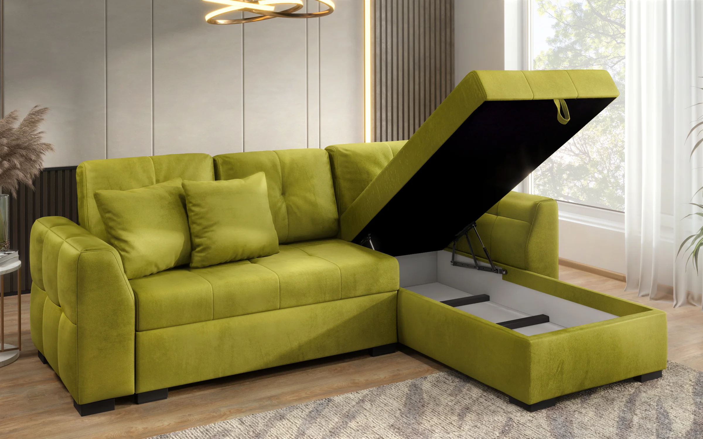 Contemporary Lime Green Sectional Sofa interior 3D visualization - detail 6